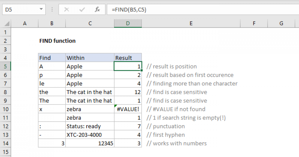 Excel Find Function Exceljet 3091